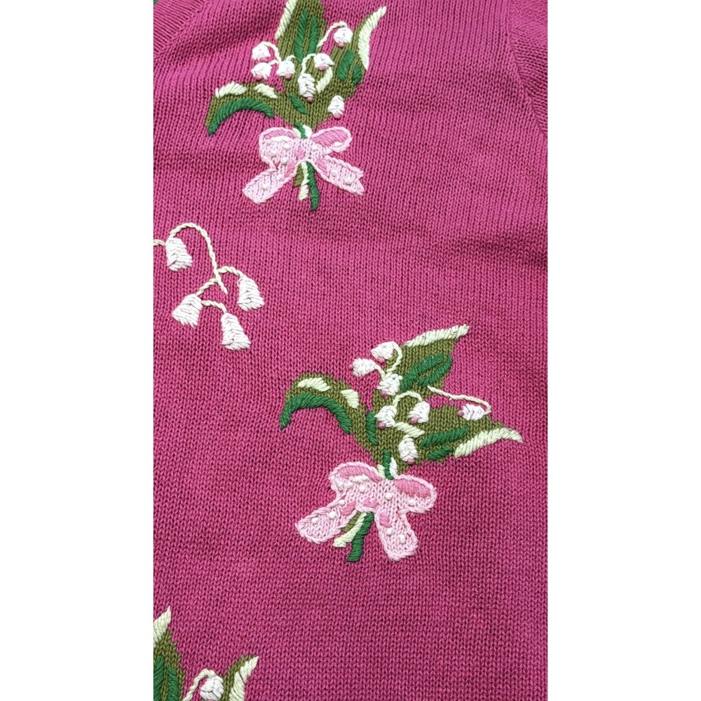 Quacker Factory Sweater Cardigan Womens 2X Pink Floral Embroidered Button Front - Picture 2 of 7